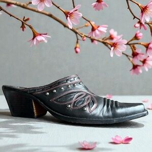 Cole Haan Black and Pink Embellished Mules